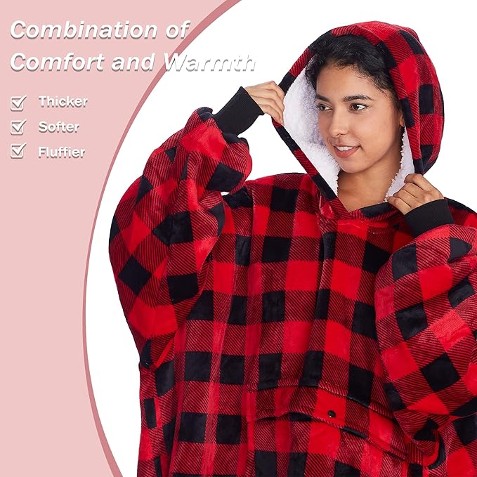 Catalonia Oversized Blanket Hoodie Sweatshirt, Wearable Sherpa Lounging Pullover for Adults Women Men