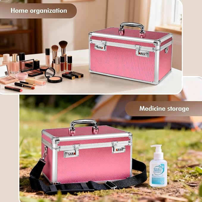 Rose Medication Combination Lock Boxes with Code for Personal Items, Medicine Lockbox for Documents 14.76 x 7.6 x 9.1 Inches Colorful Large