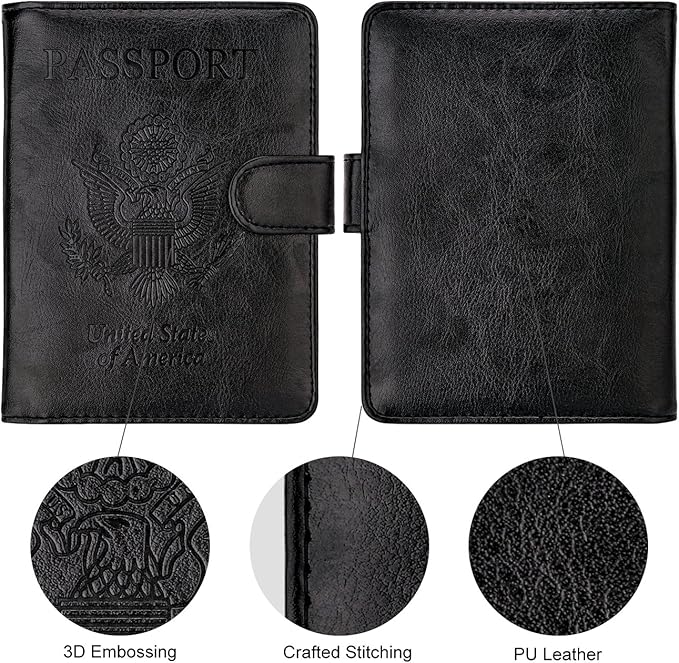 WALNEW Passport Holder for Travel, RFID Passport Wallet, Travel Essentials | PU Leather Passport Cover Case with Pen Holder, Travel Must Haves Accessories, Passport Book Holder for Women Men