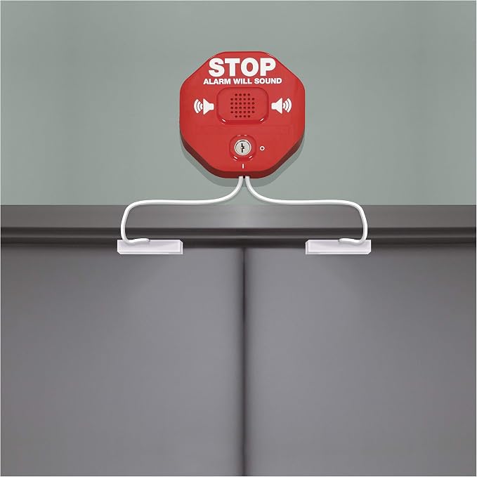 Safety Technology International, Inc. STI-6402 105 dB Exit Stopper® Multifunction Door Alarm for Double Doors with on/Off Switch and 9 Volt Battery, red