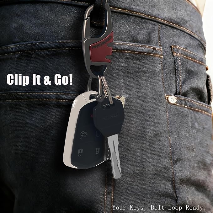 Keychain Carabiner Clip,Heavy Duty Belt Loop Car Key Ring Holder | Durable metal build, mens EDC accessory, 4 key rings, secure locking D-ring, fits belt loops, holds home, car key fobs