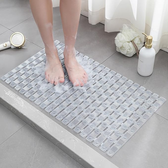 XIYUNTE Shower Mat Non Slip Bath Mat for Tub - 27 X 16 Inch PVC Bathtub Mat Non Slip Shower Mats for Inside Shower, Bath Tub Mat with Powerful Suction Cup, Easy to Cut and Dry, Clear