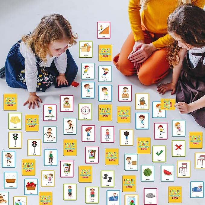 gisgfim 100 PCS Opposites Memory Matching Game Sight Words Concentration Memory Card Educational Game for Kids Preschool Learning Educational Ages 3-8 A Fun & Fast Gift Activities Matching Games