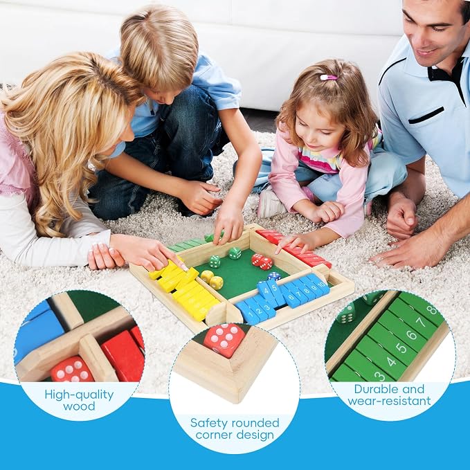TOMMYHOME Wooden Shut the Box Board Game – Math Games & Dice Games for 2-4 Players, Family Game for Game Night, Travel Board Games, Table Games for Adults & Kids, Bar, Trivia.
