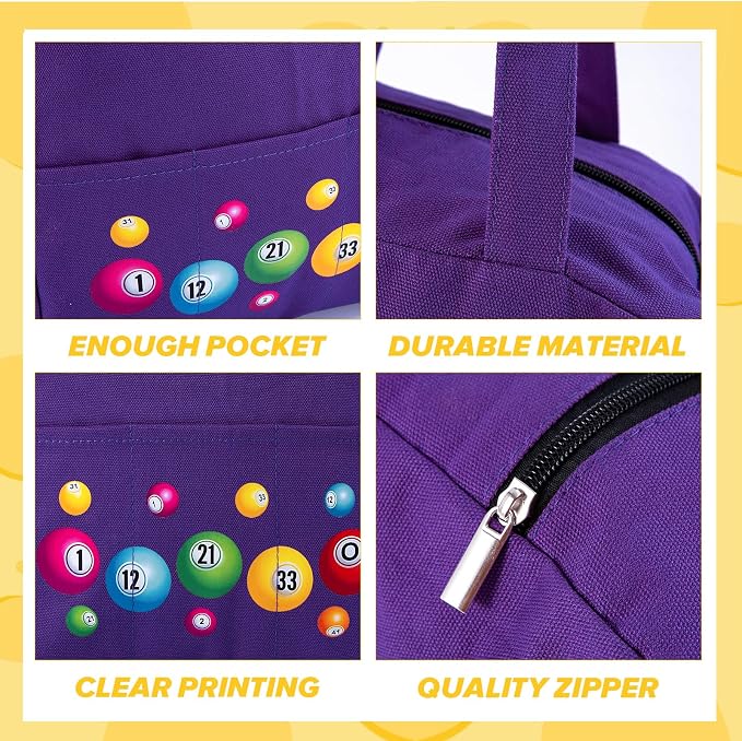 Bingo Bags with Pockets on Clearance, Bingo Bag with Zipper and Polyester Bingo Daubers Makeup Bag, Bingo Bags and Accessories Tote Gifts Game Suitable for Women and Girls (Purple)