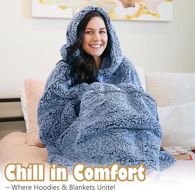 Catalonia Oversized Blanket Hoodie Sweatshirt, Wearable Sherpa Lounging Pullover for Adults Women Men