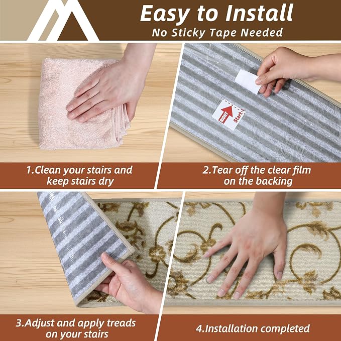 COSY HOMEER Stair Treads for Wooden Steps Non Slip Washable 8" X 30" 15pcs | Self Adhesive,Peel and Stick,Soft Carpet Stair Treads for Kids,Elder,Pet,Residue Free,Reusable Stair Runner,Multi-Surface Use