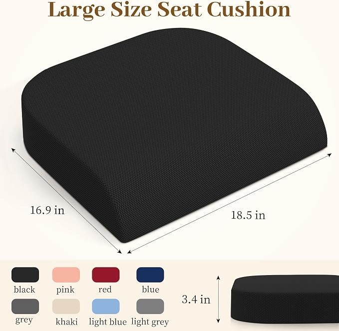 TranquilRelax XL Memory Foam Seat Cushion for Office Chair, 3.35-Inch, Black