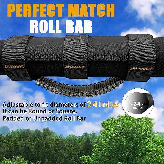 4 Pack Paraocrd Roll Bar Grab Handles for Jeep Wrangler Accessories | CJ YJ TJ JK JL LJ JLU JKU Sahara Freedom Rubicon, Gladiator JT (1955-2023 Modle), Upgrade Strong Metal Buckle, Non-Deformable