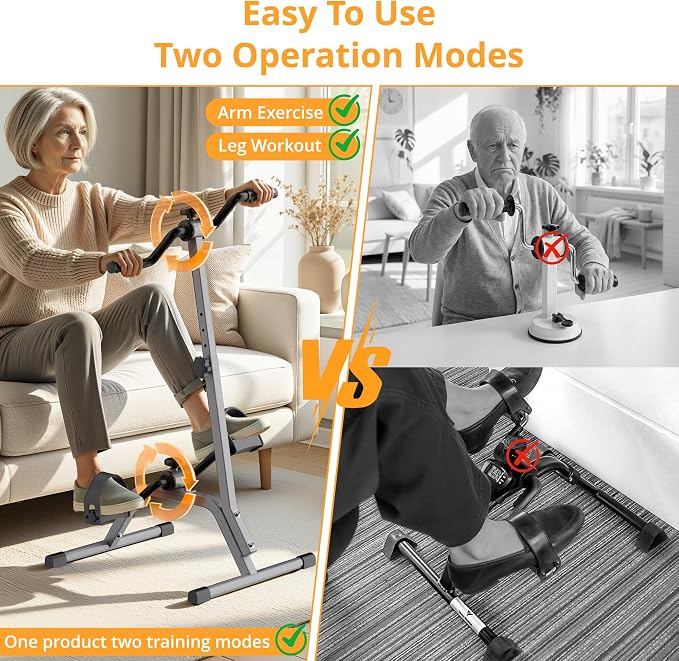 Adjustable Legs Arms Pedal Exerciser Bike for Seniors - Hand Arm Leg and Knee Therapy, Stroke Recovery, Portable Fitness Equipment for Total Body Workout Cardio Exercise - Great Gift for Elderly Rehab