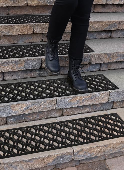 Rubber Stair Treads Non-Slip Outdoor 42”x10” (5-Pack) – Hexagon Anti-Slip Step Mat