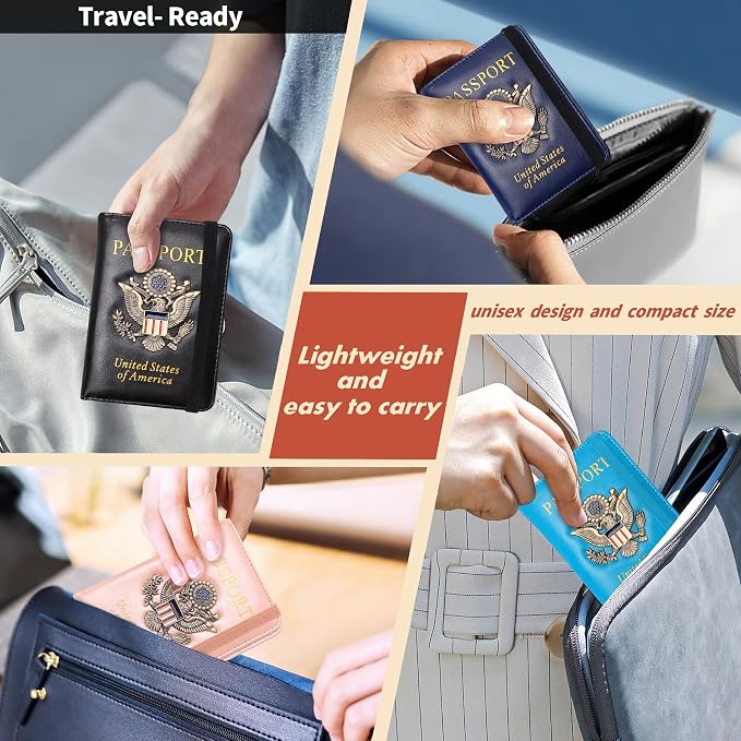 Passport Holder Cover Travel Wallet RFID Blocking Passport Wallets Family Passport Organization Personalized Wallet Case for Men and Women Travel Must Haves(Burgundy)