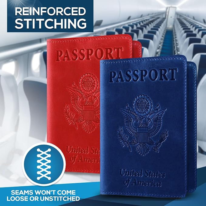 Ciana Passport Holder for Travel, RFID Passport Wallet, Leather Passport Cover & Card Holder for Men & Women, Slim Travel Wallet, Passport Case(Red and Dark Blue)