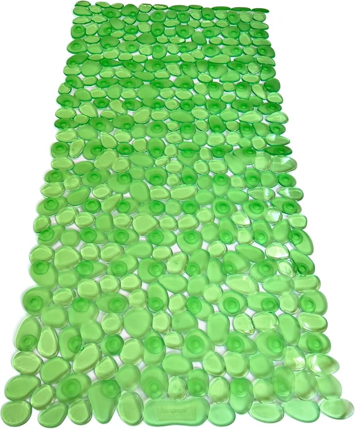 “Pebbles” Non-Slip Bathtub/Shower Mat 27.5”x14” Rectangular, Non-Toxic, Safe, Clean, Machine-Washable, Superior Grip & Drainage, Vinyl, for Smooth Floors ONLY, Transparent Light Green