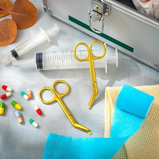 Zhehao 2 Pieces Ostomy Scissors Bandage Scissors Nursing Scissors Stainless Steel Scissors for Doctors, Nurses, Veterinary Home Nursing, 4.3 x 2.1 Inch, Curved (Gold)