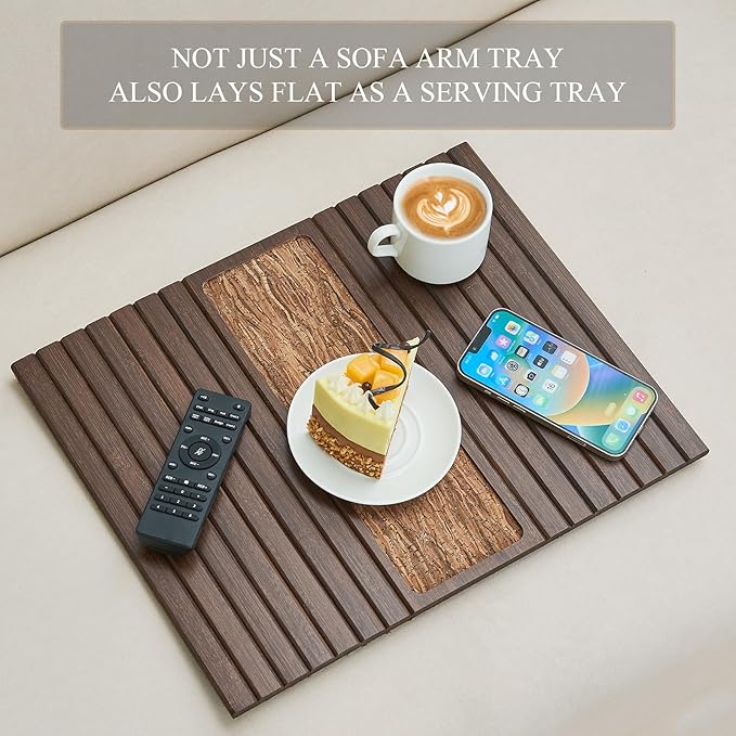 GEHE Sofa Arm Tray Table, Flexible/Foldable Couch Arm Tray for Wide Couch, Sofa Armrest Table Cup Holder Perfect for Foods Drinks Snacks Remote Control or Phone