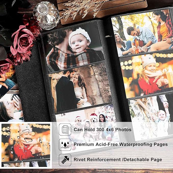 Ywlake Photo Album 4x6 300 Pockets, Leather Photo Albums Holds 300 Horizontal Only Pictures Silver