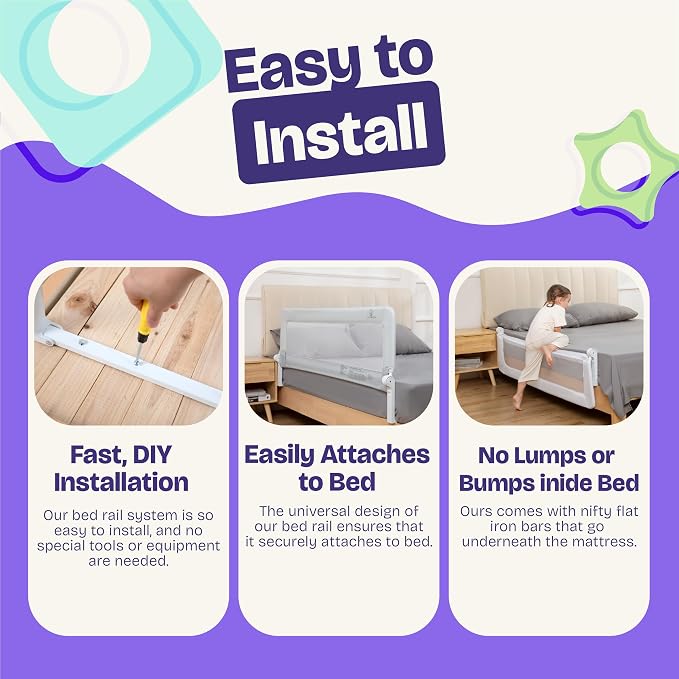 ComfyBumpy 1-Pack Bed Rail for Toddlers 55.5" L x 23.5" H | Extra Tall Toddler Bed Rails for Twin, Full, Queen & King Mattress Size | Swing Down Rail Guard | Mattress Side Rail for Kids | Gray