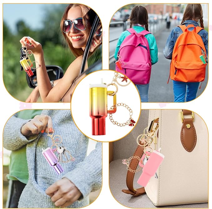 16PCS Mini Tumbler Keychain Accessories for Stanley Cup Cute Chapstick Holder Key Chain Charms for Women Men Girls