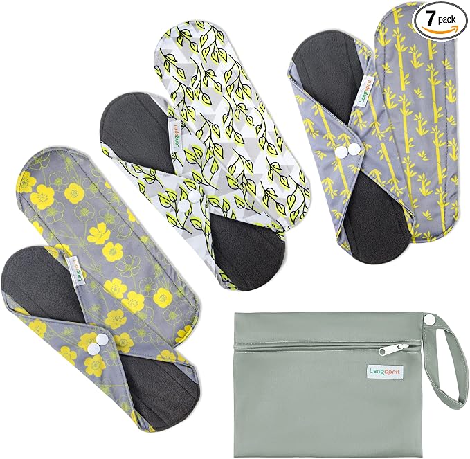 7pcs Set 1 pc Mini Wet Bag +6pcs Absorbent Reusable Sanitary Pads/Washable Cloth Menstrual Pads（Spring,M…