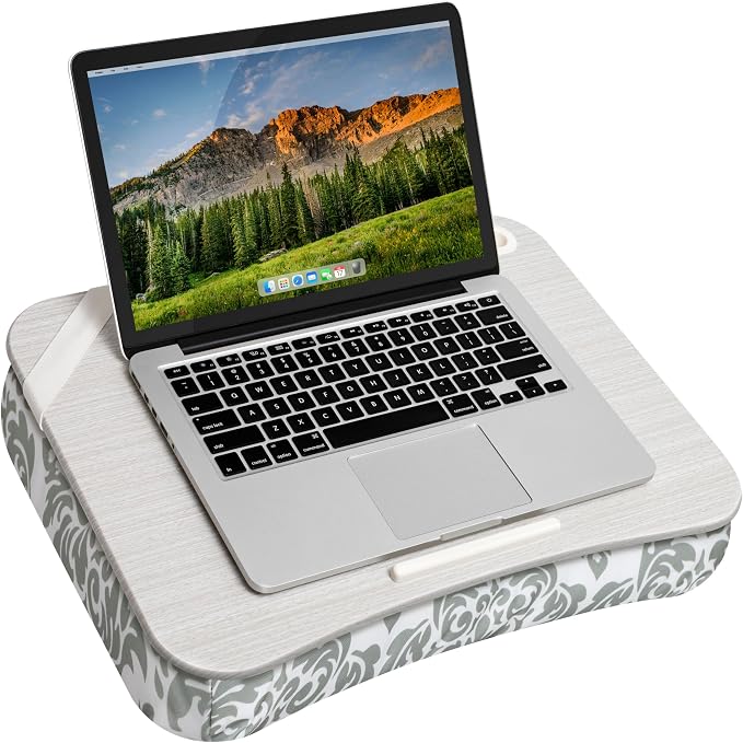 LAPGEAR Designer Lap Desk – Gray Damask, 2-Pack with Storage Basket