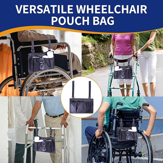 XAOMING Wheelchair Side Bag with Cup Holder,wheelchair accessories adult for Walker, Rollator, Electric Scooter Wheelchairs，Power Wheel - Side Storage Organizer for Elderly