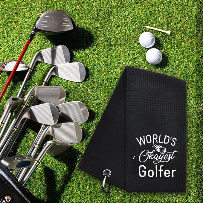 Hafhue World's Okayest Golfer Embroidered Golf Towel, Golfer Accessories for Men Women, Golfs Gifts for Men Women, Retirement Gifts for Dad Grandpa Golfs Lover Fan