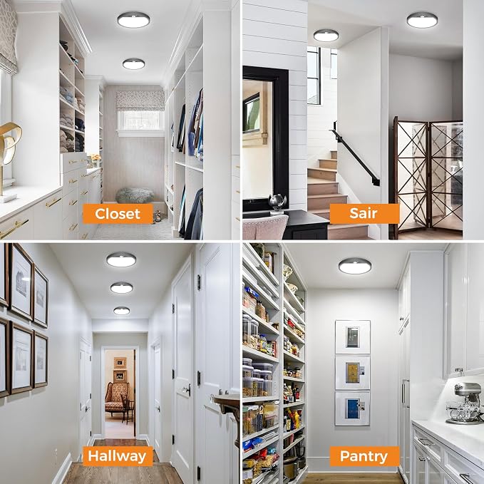 slochi 4Pack Motion Sensor Light Indoor Wired, 8.7 Inch 3000K/4000K/6500K Closet Lights Motion Sensored, 18W 1800LM Flush Mount Ceiling Light for Hallway Pantry Stairwell Porch, Black