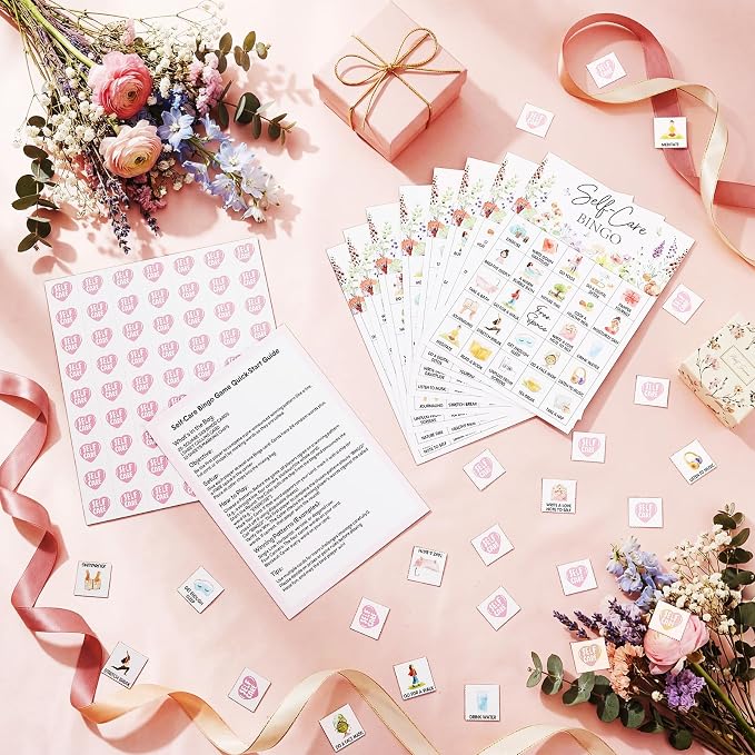 Pasimy 37 Pcs Self Care Bingo Game - 24 Self Care Bingo Cards, Therapy Bingos Games for Adults Large Group Mental Health Awareness Month Party Activities Supplies Counseling Session Gift