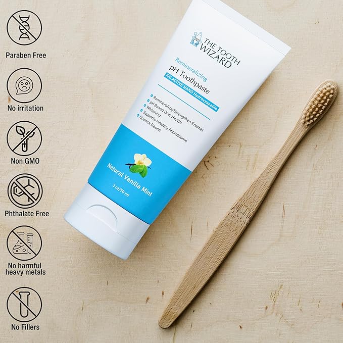 pH Balancing Toothpaste | Natural Vanilla Mint Flavor | Fluoride-Free | SLS-Free | Gentle Whitening | Supports Healthy Oral Microbiome | 3 oz