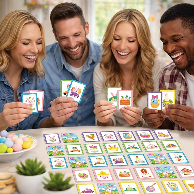 gisgfim 100 PCS Memory Matching Game Easter Concentration Memory Games Card Learning Educational A Fun & Fast Easter Egg Bunny Religious Cross Matching Games