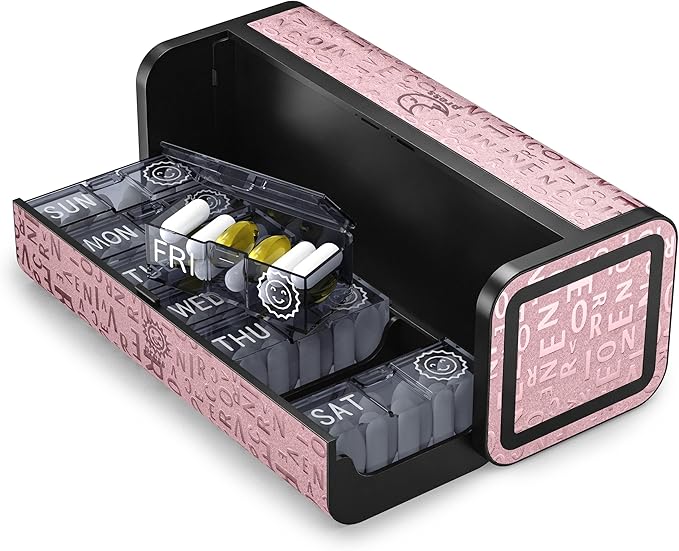 Aesthetic Pill Organizer 7 Day AM PM, Discreet 2 Times a Day Weekly Pill Box with Double Protection Shell, Large Capacity Portable Vitamin Case for Travel Meds & Medicine Organizer (Pink)