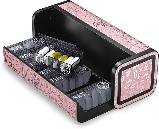Aesthetic Pill Organizer 7 Day AM PM, Discreet 2 Times a Day Weekly Pill Box with Double Protection Shell, Large Capacity Portable Vitamin Case for Travel Meds & Medicine Organizer (Pink)