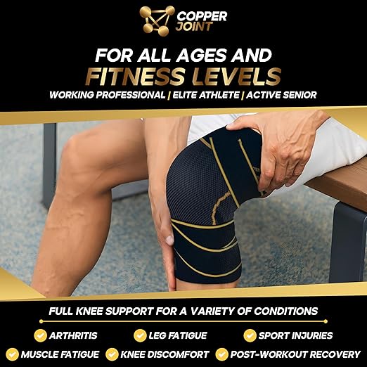 CopperJoint Pull On Knee Brace Women & Men Workout - Copper Infused Knee Sleeves for Men, Elastic Compression Knees Support Braces for Fitness, Volleyball, Basketball, Running, Sports [Medium]