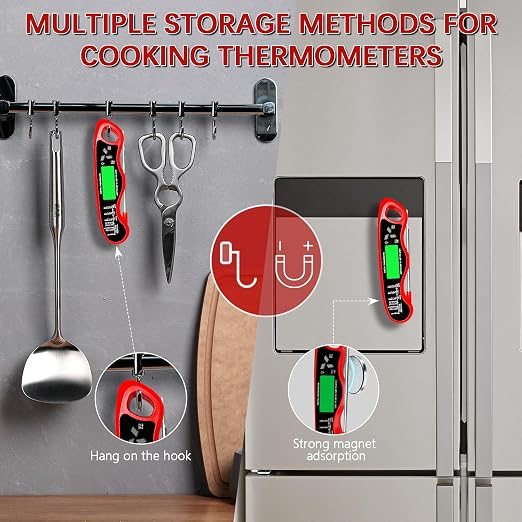 Cooking Thermometer，IP67 Waterproof Meat Thermometer Digital | Backlight，Magnetic attraction，Hold Function，Instant Read，LED screen，for Cooking,Outdoor Grilling