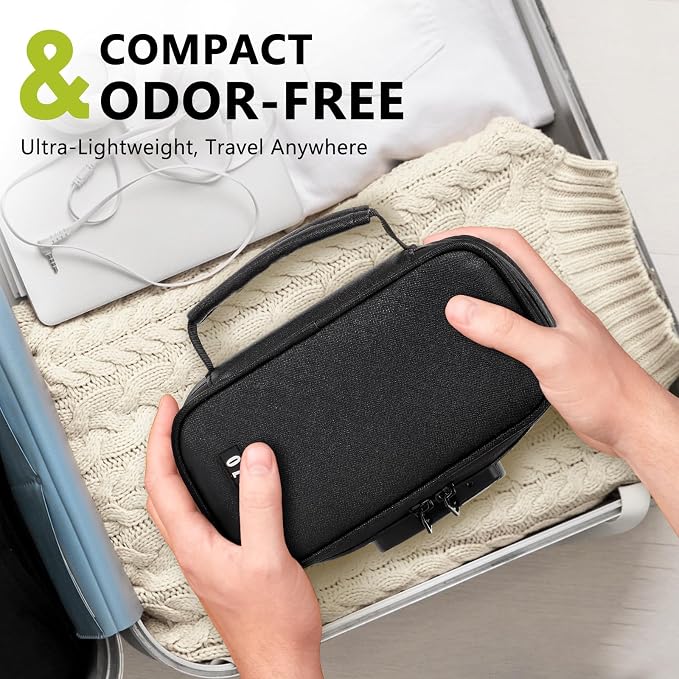 OZCHIN Smell Proof Bag with Combination Lock File Organizer Case Container Medicine Lock Box Odorless Storage Bag Great Gift for Friend (Black, S)