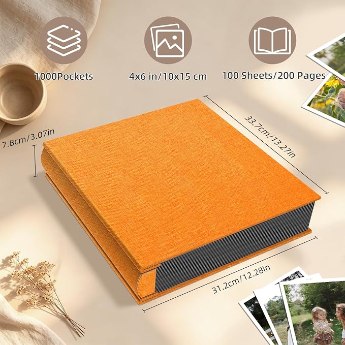 Popotop Photo Album 4x6 1000 Pockets for Wedding Gifts,Linen Hardcover Picture Albums for Family Anniversary Baby Vacation Pictures