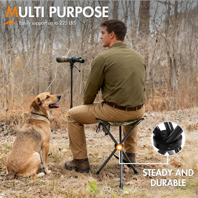 Portal Tall Folding Tripod Stool Portable Tripod Chair for Outdoor Camping | Portable Outdoor Design; Durable Construction; Easy Setup & Storage;Color: Camo