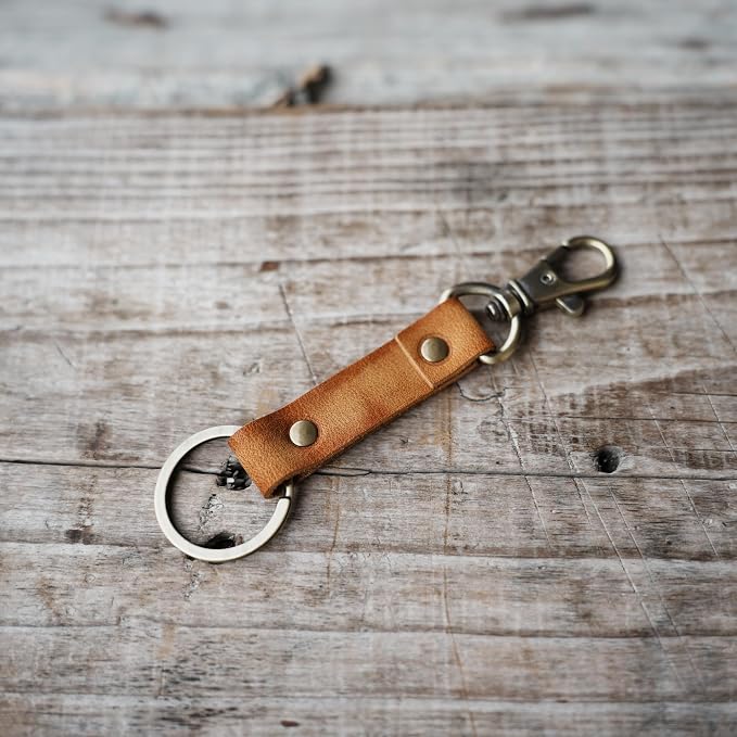 Genuine Leather Keychain Walnut Leather Key Holder Mens Belt Key Chain Ring Fob