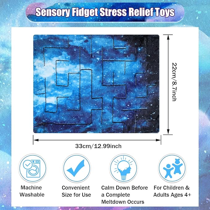 CHENGU 4 Pcs Marble Maze Mat Sensory Fidget Stress Relief Toys Calming Sensory Mat Anxiety Relief Fabric Toys for Teens Autism Calming Down Classroom Gifts Prizes(Starry Sky,12.99 x 8.66 in)