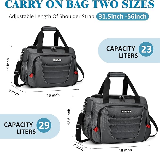 Underseat Carry On luggage Bag Airplanes Personal Item Bags, Gym Bag for Men Weekender Overnight Travel Tote Bag Shoulder Small Softside Carry on Luggage Travel Duffel Bags For Men Women -18 IN Grey