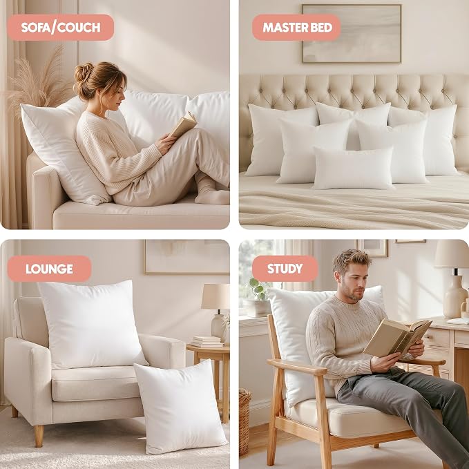 Utopia Bedding 26x26 Pillow Inserts, White Throw Pillows for Couch, 2 Pack | Indoor cushion inserts for bed, sofa & couch, Supportive & fluffy decorative pillows for everyday comfort, Set of 2, White