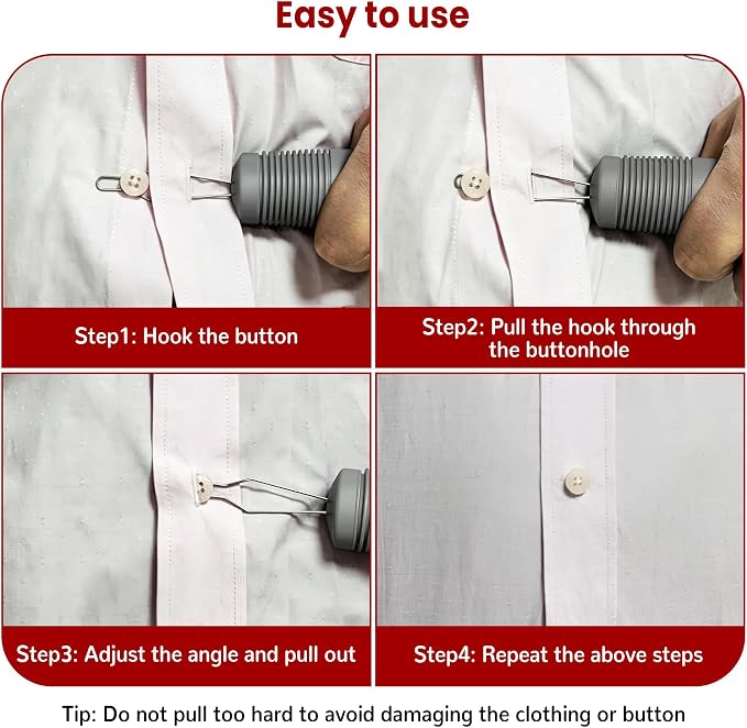 Button Hook with Zipper Pull, Button Assist Tool, Button Hook for Seniors, Disabled, Limited Hand Mobility, One Handed Button Helper Tool, Gifts for People with Disabilities, Gray