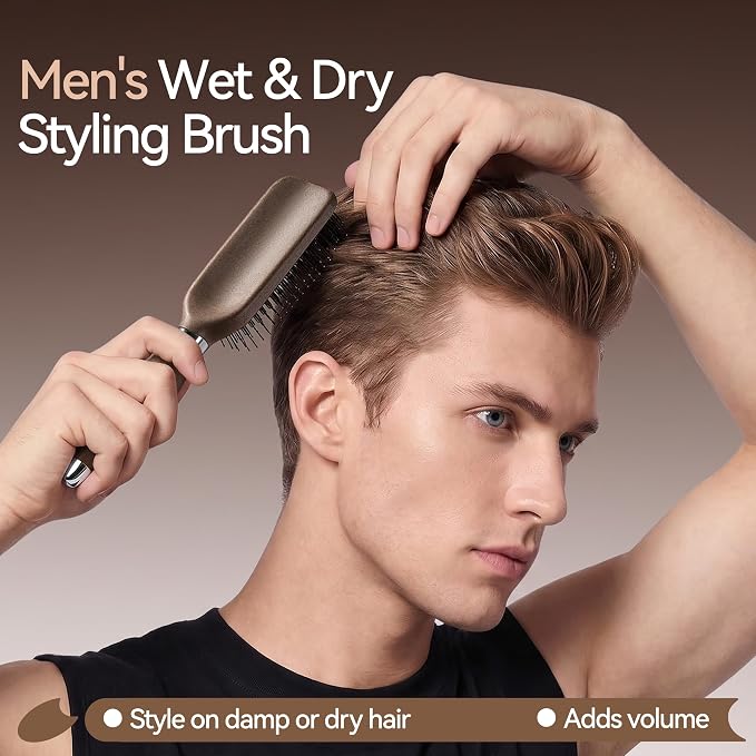 Hair Brush for Men, Detangling& Styling Hairbrush with Dual-Length Bristles | For Wet & Dry Hair, Eliminates Knots & Breakage, Suitable for Women Fine/Thin/ Short/Thick Hair, Vintage Wood Grain