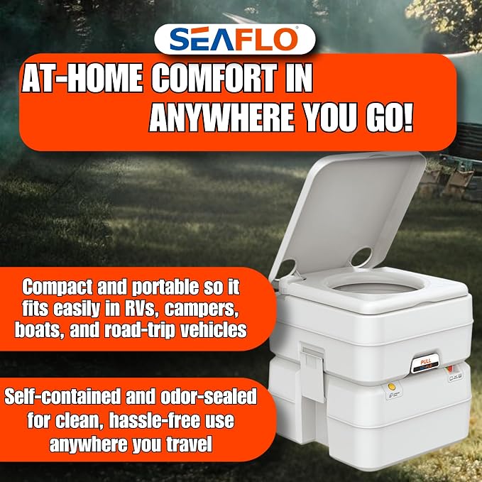 SEAFLO Premium Camping Portable Toilet - 5.8 Gallon Waste 3.43 Gall Fresh Tank (100 Flushes), 440 lbs Max Weight, Level Indicator, Sealed Waste Tank for RV, Boat, Elderly, Off-Grid, 4-Year Warranty