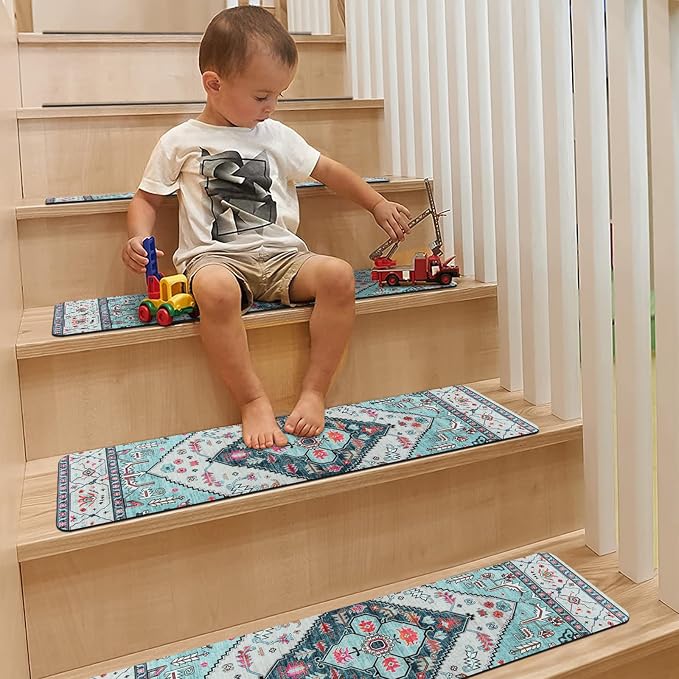 OJIA Non-Slip Stair Treads for Wooden Steps 15PC 30"X8" Indoor Stair Runner | Slip Resistant Stair Rugs Safety Mats for Dogs, Kids & Elders, Rubber Backed Stair Treads Stair Covers