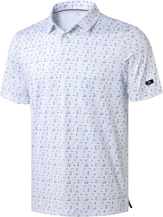 Obla Mens Golf Polo Shirts Short Sleeve Dry Fit Performance Moisture Wicking Casual Print Collared Golf Shirts for Men