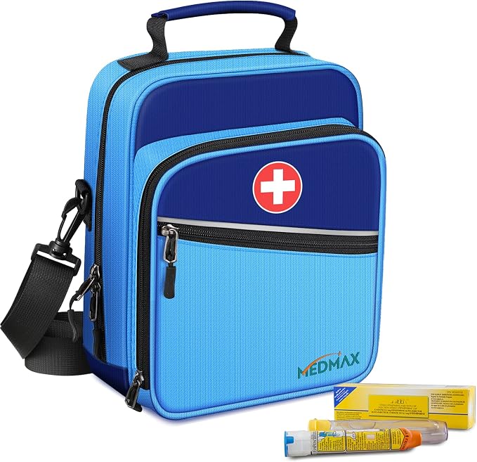 MEDMAX Insulin Cooler EpiPen Carrying Case Insulated, Travel Medication Diabetes Supplies Organizer Bag with Shoulder Strap for Asthma Inhaler, Auvi-Q, Allergy Medicine Essentials (Blue)