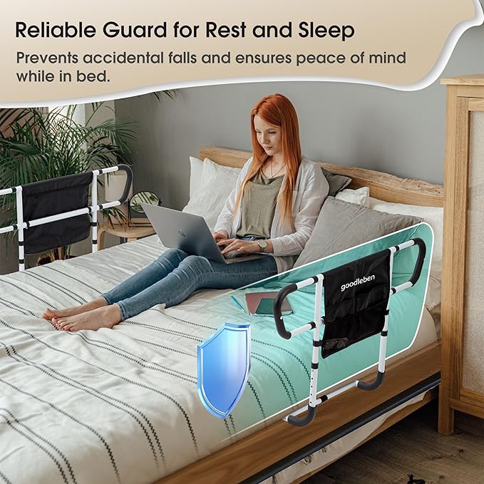 Double Bed Rail for Elderly Adults Safety, Adjustable Bed Assist Rail, Dual Side Bed Rail for Seniors Safety, Under Mattress Bed Guard Rail for Fall Prevention, Fits Twin/Full/Queen Beds