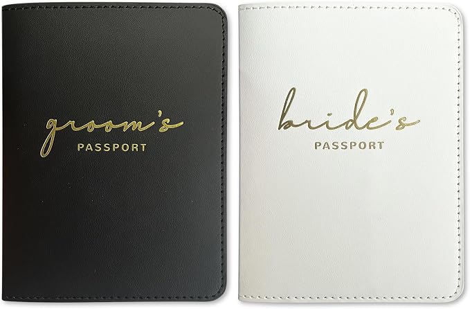 HubbyWifeyGifts Bride and Groom Passport Covers, Matching Passport Holder for Couples, Honeymoon Essentials for Travel, Engagement Gifts for Couples
